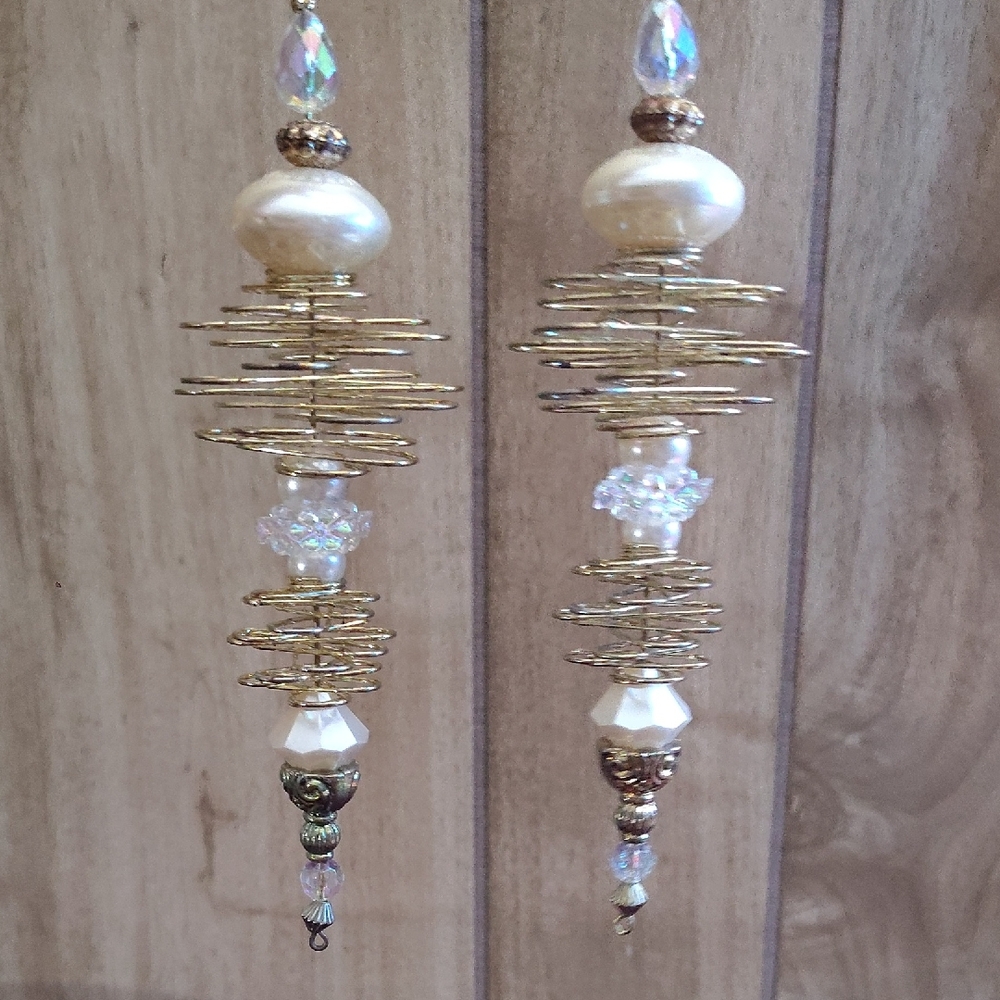 Elegant Gold and Pearl Spiral Ornaments